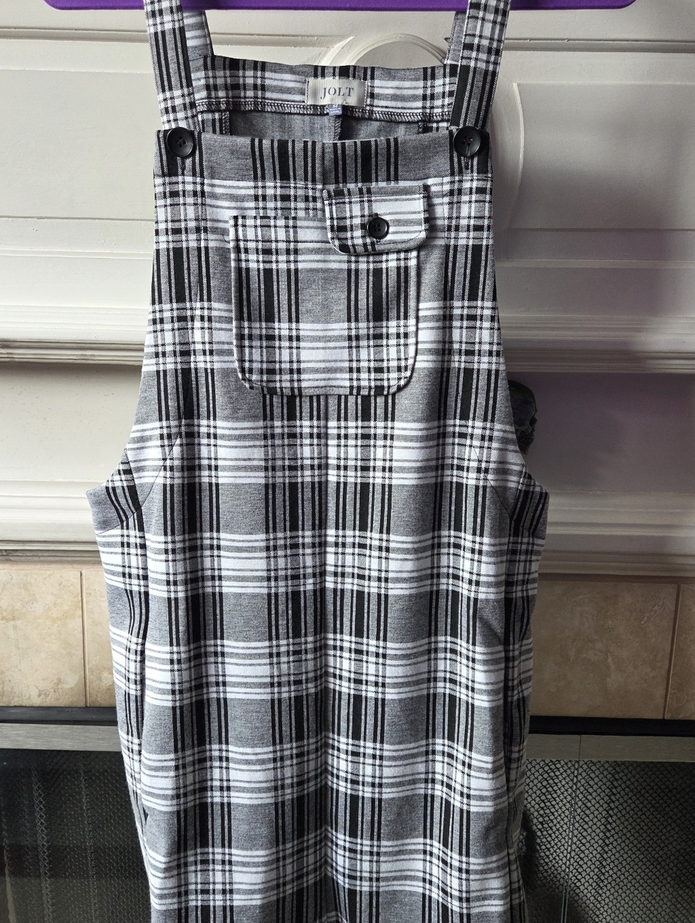 Jolt Black & White Plaid Overall Pinafore Size M